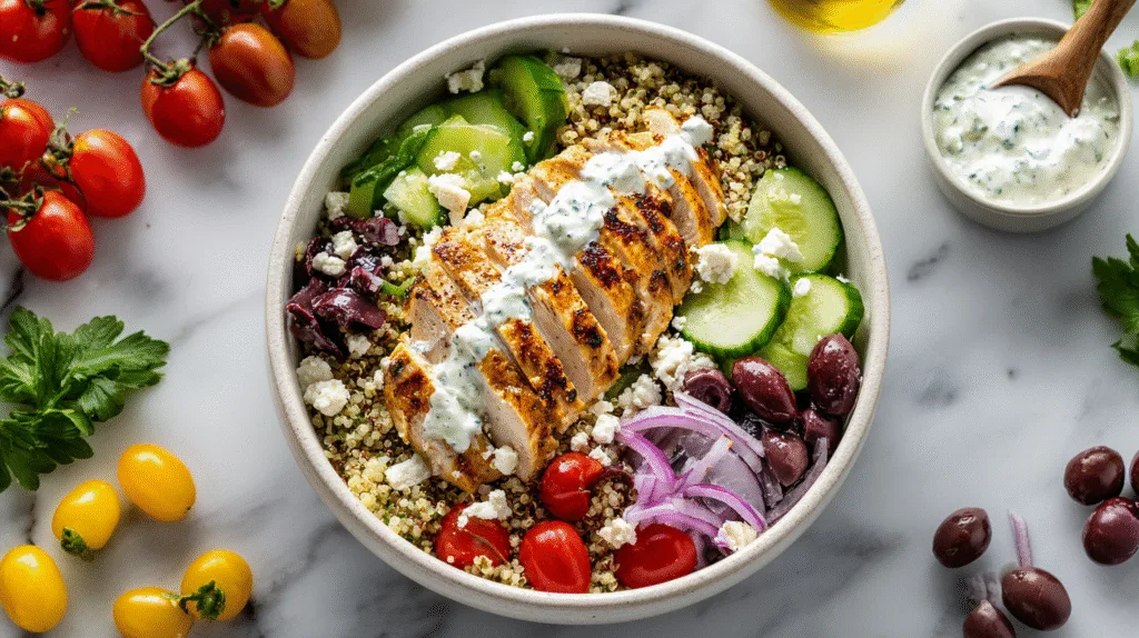 Weight Loss Recipes That Actually Feel Like Comfort Food 4 Healthy Greek chicken bowl with protein vegetables and quinoa