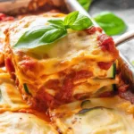 Delicious low carb zucchini lasagna with creamy layers and rich meat sauce