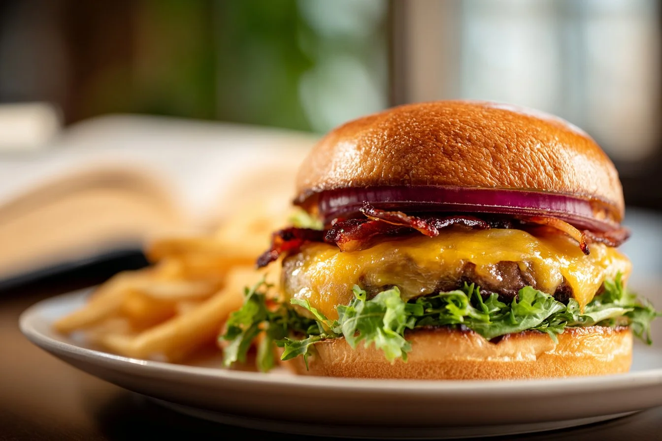 Delicious homemade Smash Burger with melted cheese and fresh toppings