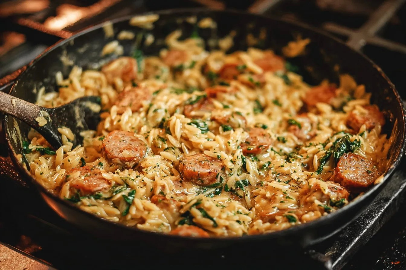 Creamy Chicken Sausage Orzo Skillet 4 Creamy Chicken Sausage Orzo Skillet