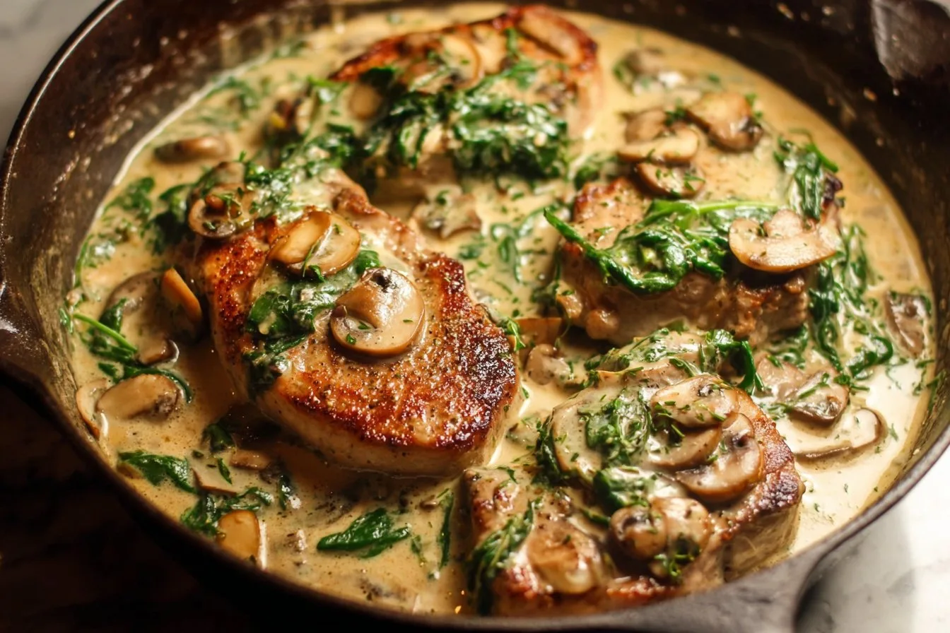 Creamy Spinach Mushroom Pork Chops