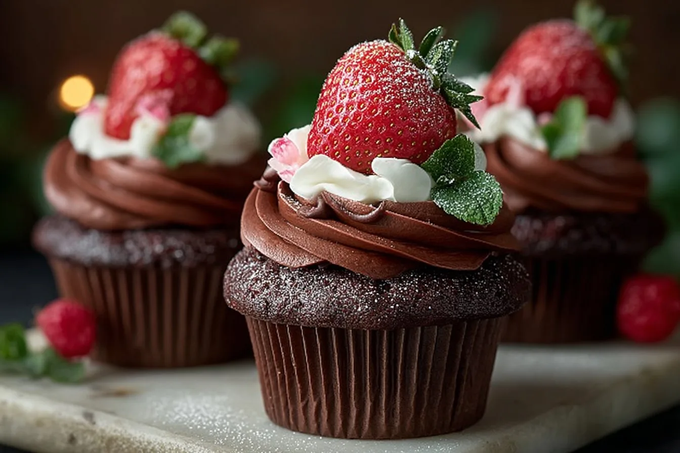 Chocolate Covered Strawberry Cupcakes 4 Chocolate Covered Strawberry Cupcakes