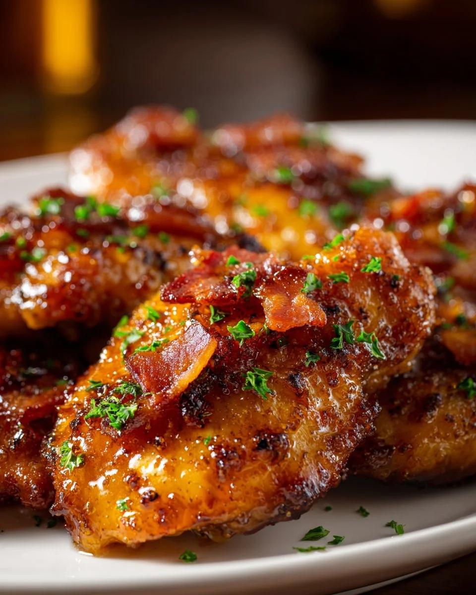 Crispy Bacon Brown Sugar Chicken Tenders garnished on a plate