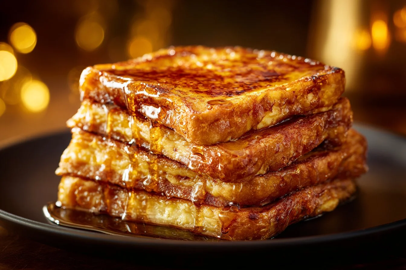 Delicious burnt cream French toast with a caramelized top served on a plate