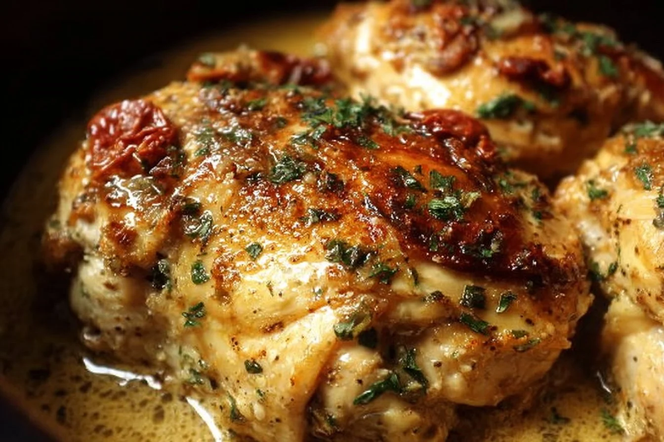 Crock Pot Marry Me Chicken served with creamy sauce and herbs