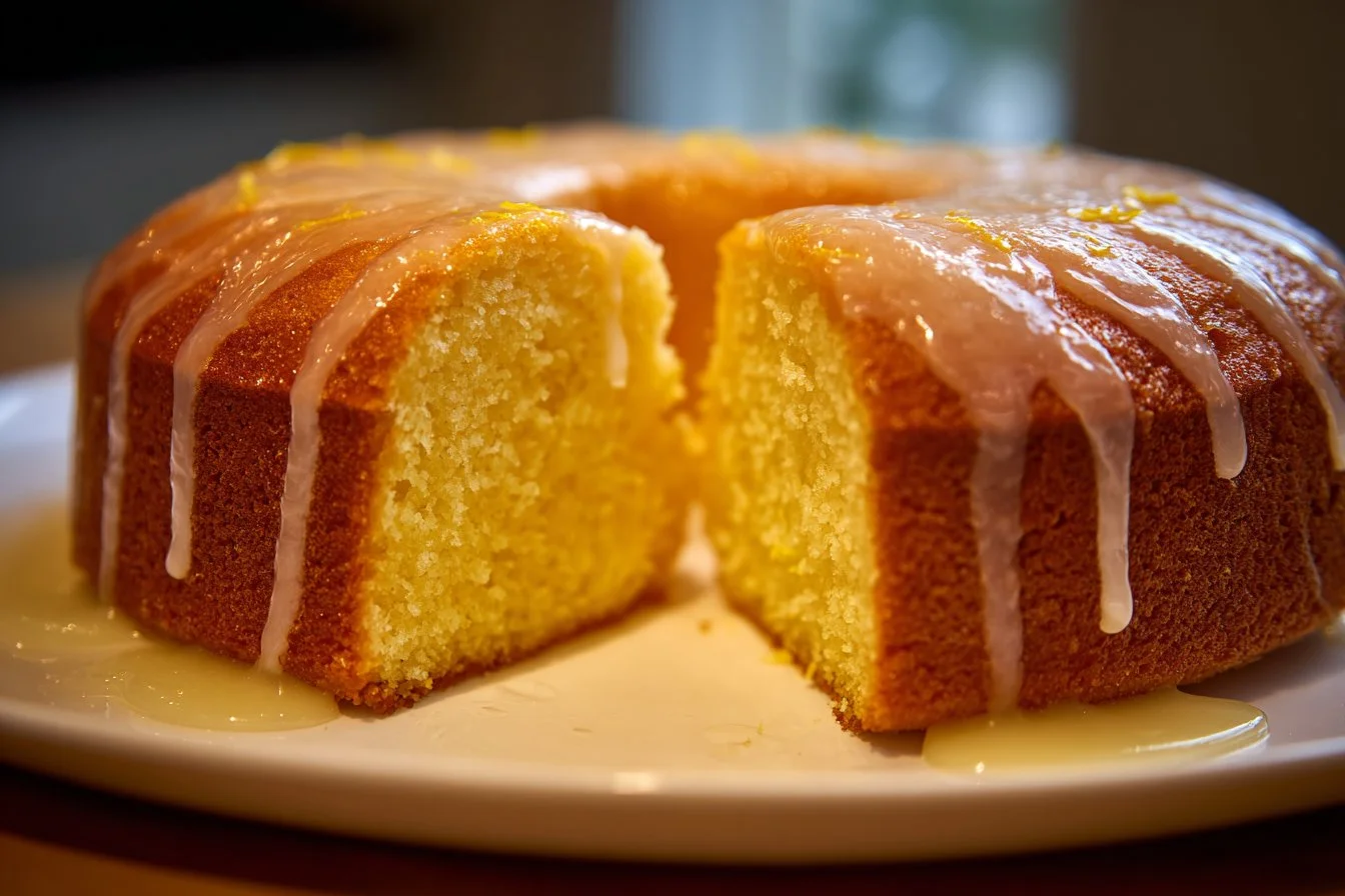 Delicious lemon cake topped with zest and fresh lemon slices