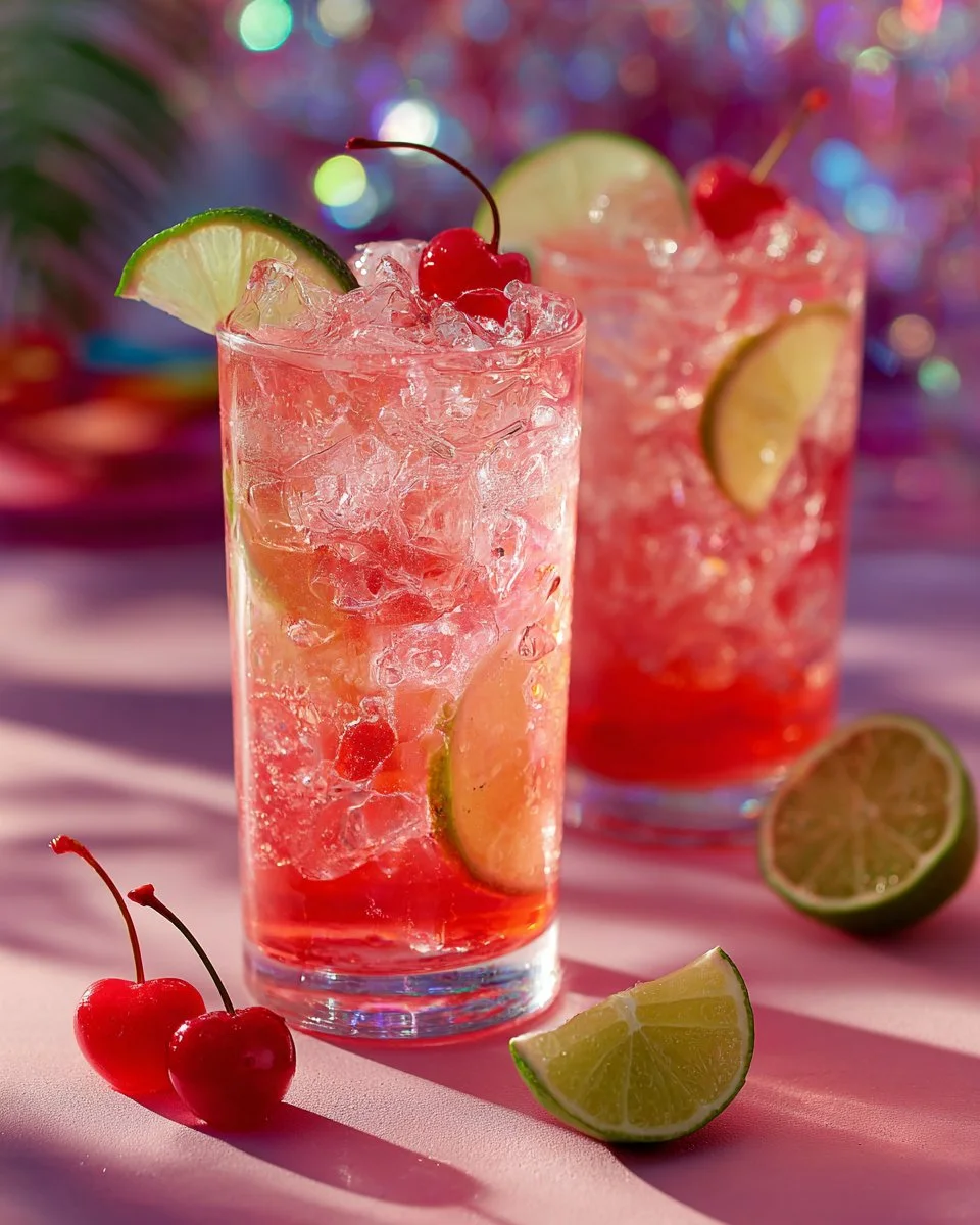 Dirty Shirley Temple cocktail with vibrant colors and garnishes