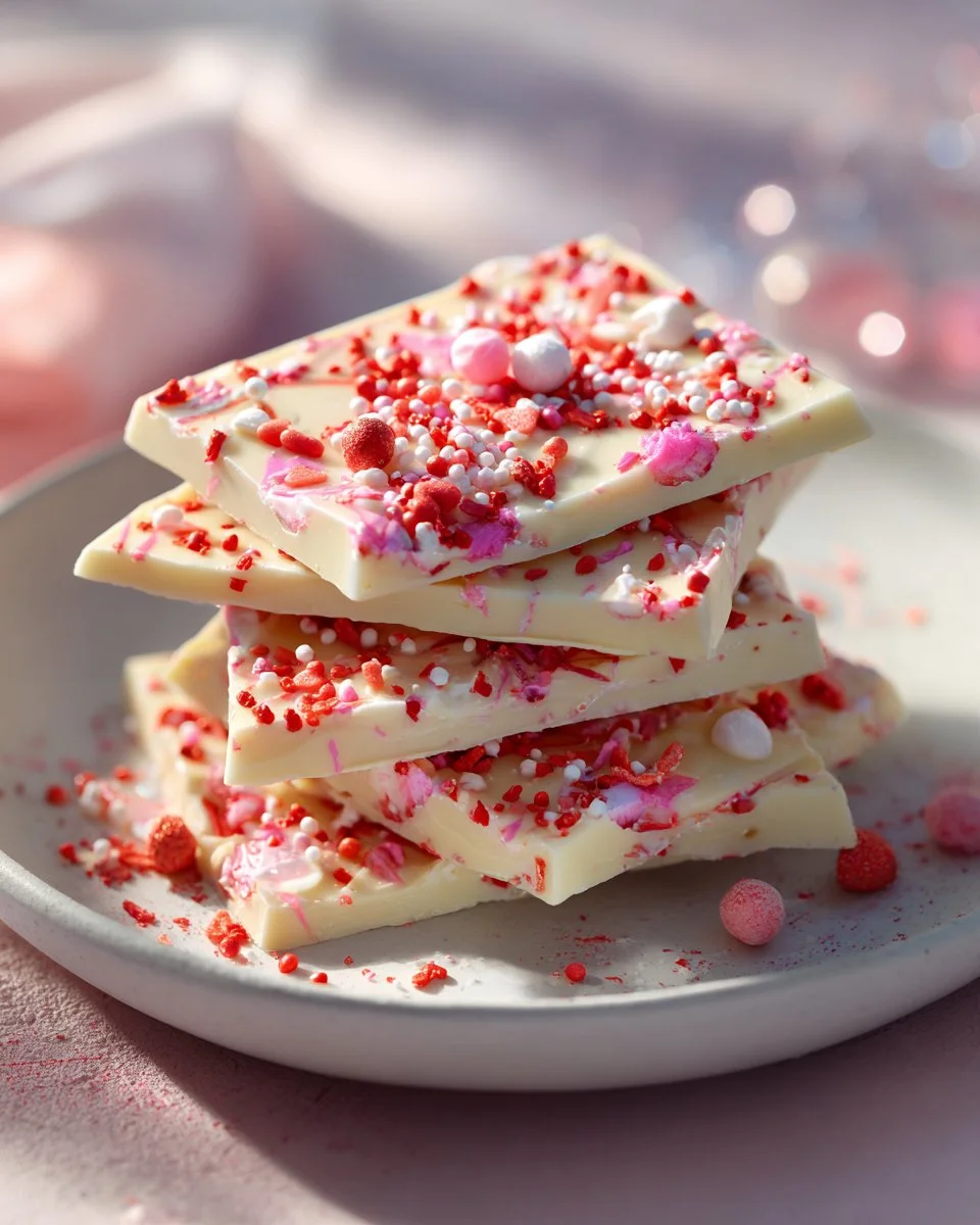 Delicious Valentine's Day chocolate candy bark with colorful toppings