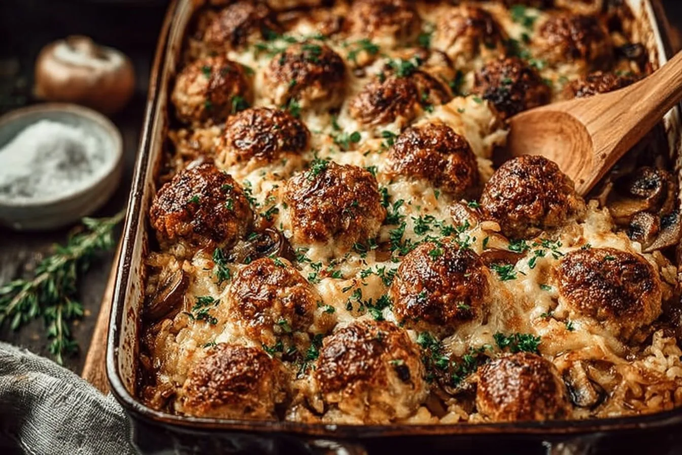 French Onion Meatballs Casserole