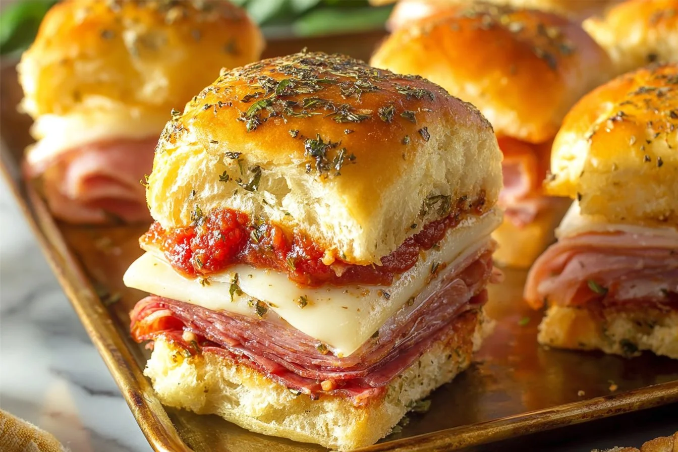 Italian slider buns fresh out of the oven, fluffy and golden brown.