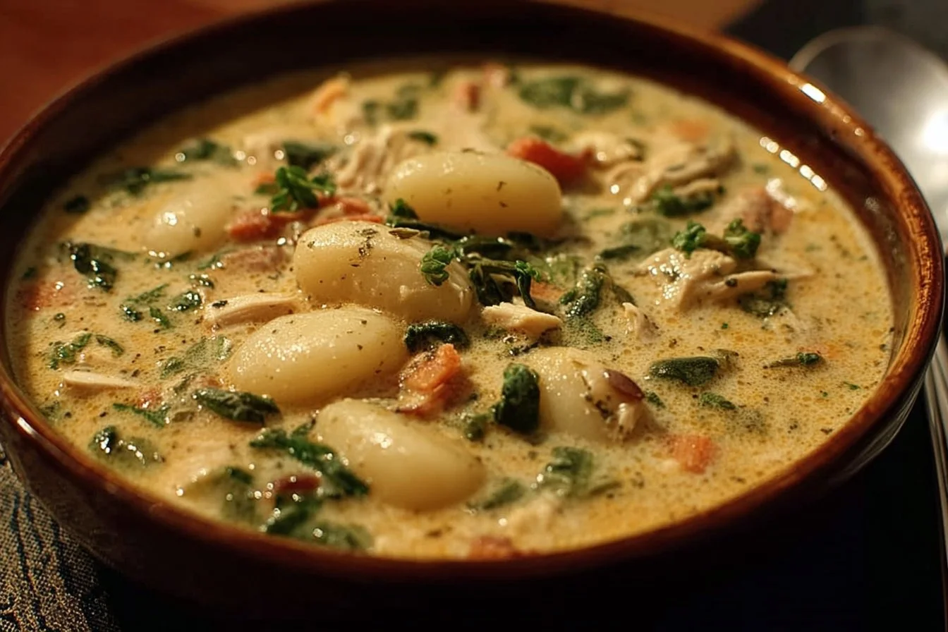 A bowl of Marry Me Chicken Gnocchi Soup, creamy and delicious, perfect for cozy meals.