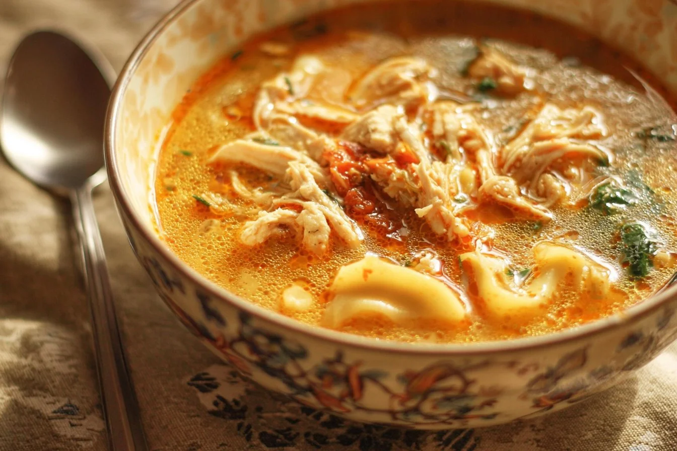 Bowl of Marry Me Chicken Soup served with fresh herbs and bread