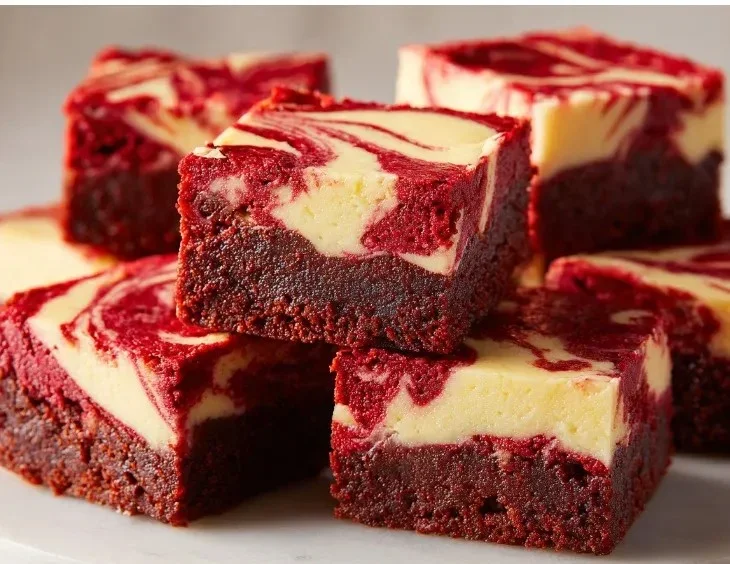 Delicious Red Velvet Cheesecake Brownies with creamy cheesecake swirl