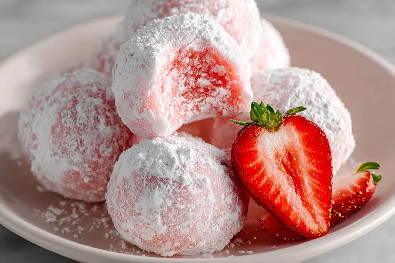 Homemade strawberry truffles decorated with fresh strawberries and chocolate