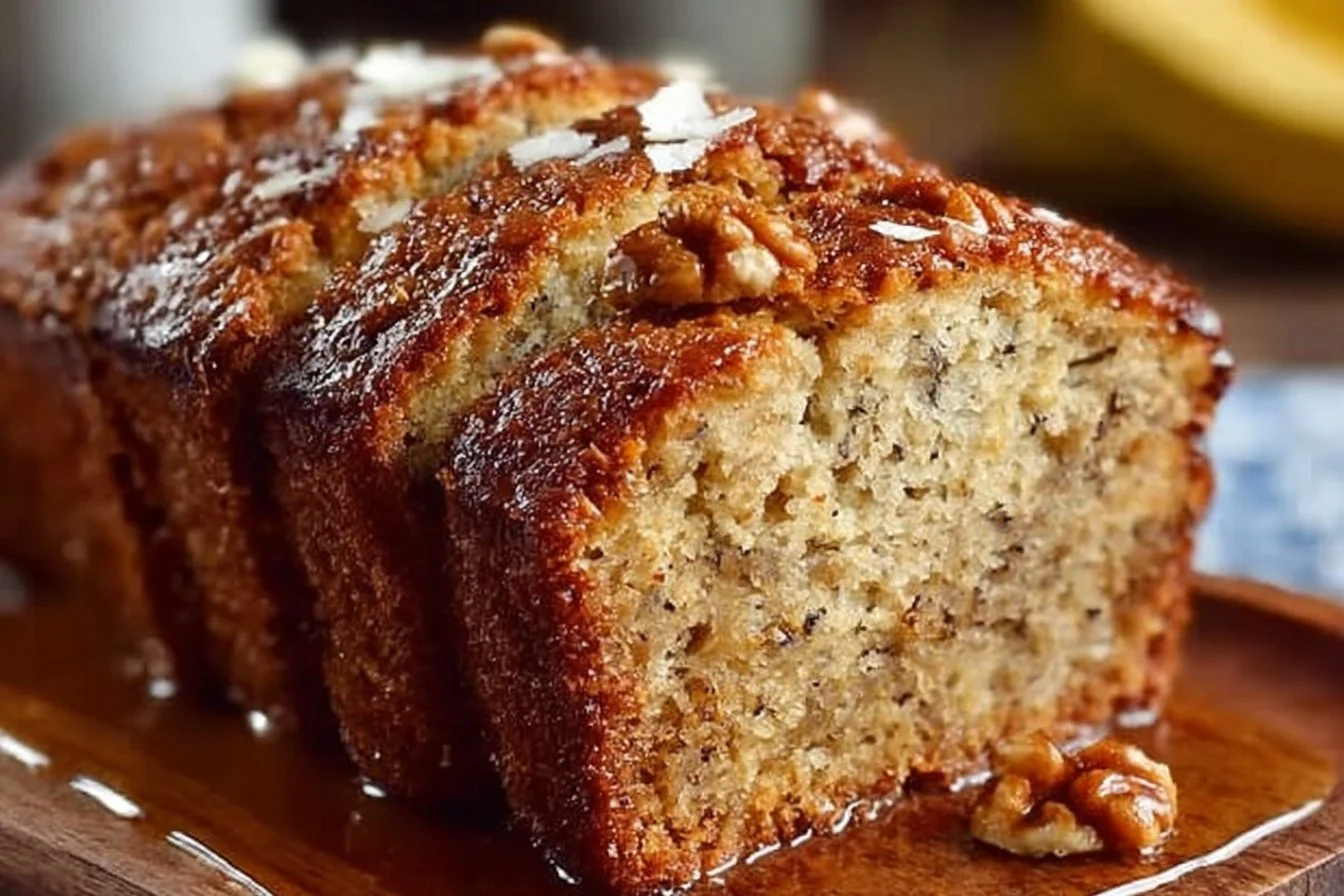 Freshly baked ultimate moist banana bread on a cooling rack