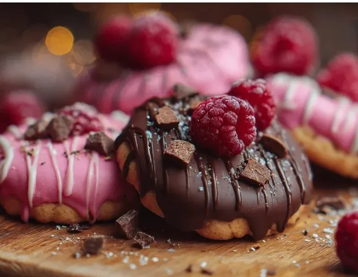 Delicious Valentine ganache cookies decorated with heart-shaped designs.