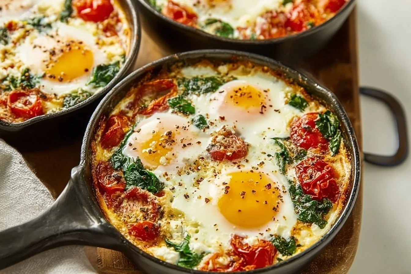 Baked Feta Eggs with Tomatoes and Spinach 4 Baked Feta Eggs with Tomatoes and Spinach