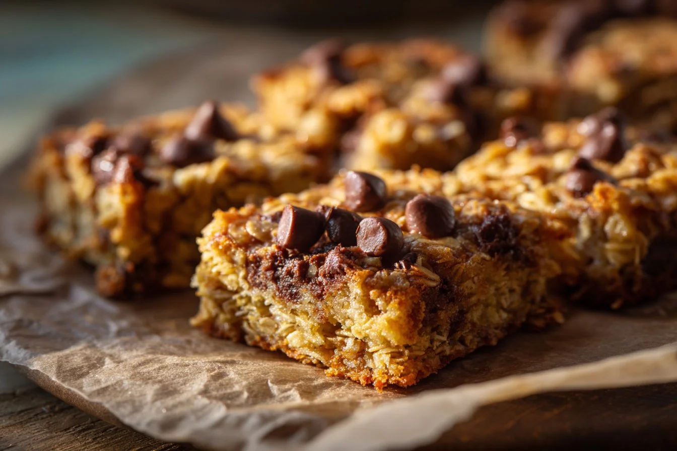 Healthy Banana Oatmeal Bars recipe with oats and ripe bananas