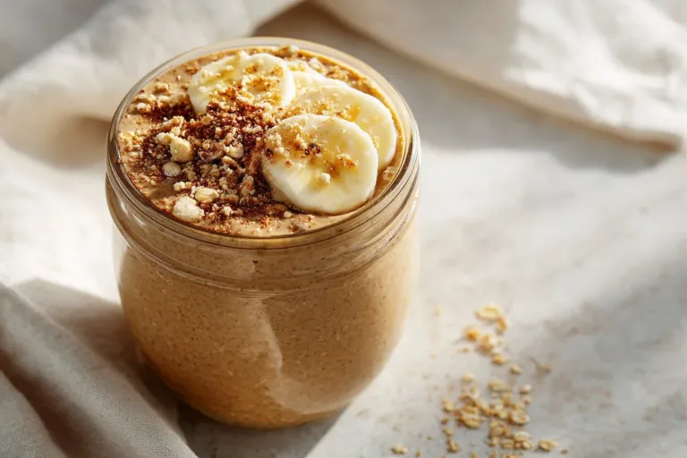Bowl of brown sugar overnight oats topped with fruit and nuts