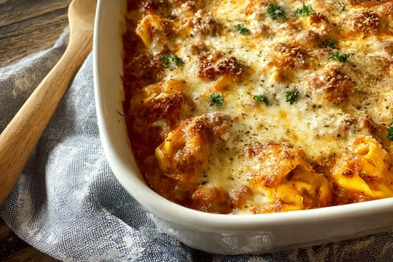Cheesy Baked Tortellini Casserole With Meat Sauce