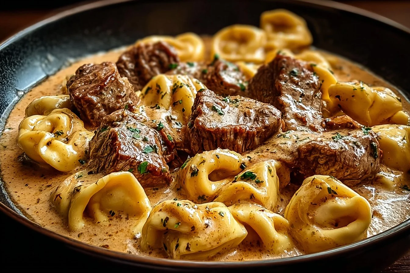 Cracked Garlic Steak Tortellini served in Creamhouse Sauce