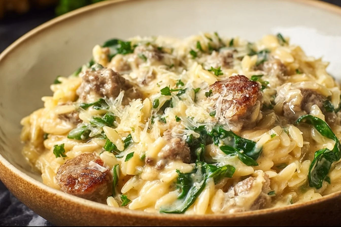 Italian Sausage Orzo with Creamy Garlic Parmesan Sauce