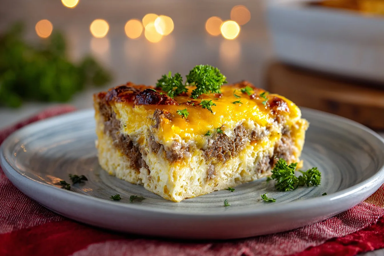 Delicious sausage and egg casserole baked to perfection for breakfast