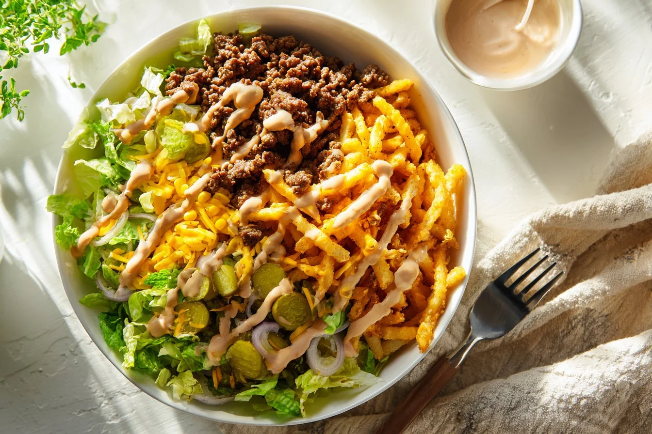 Colorful and flavorful burger bowls with fresh ingredients and toppings.