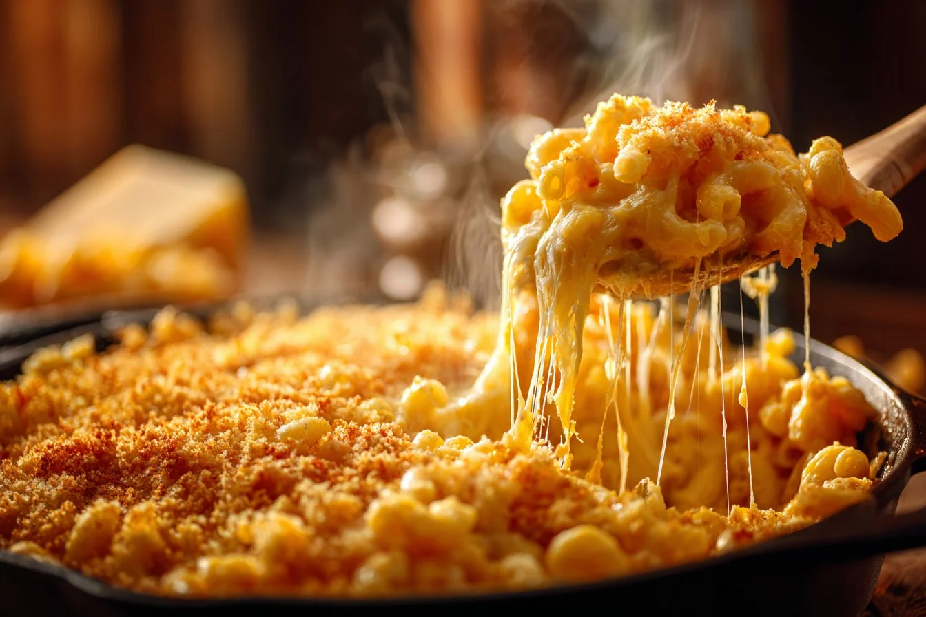Classic Baked Mac and Cheese with a golden crispy topping and creamy texture.