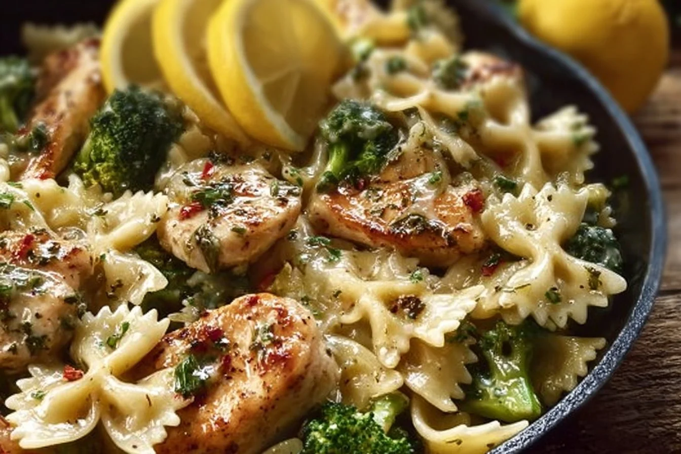 Cowboy Butter Lemon Bowtie Chicken with Broccoli