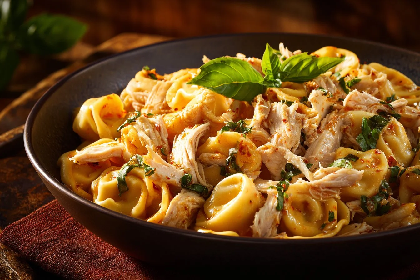 Delicious Crockpot Chicken Tortellini served in a bowl