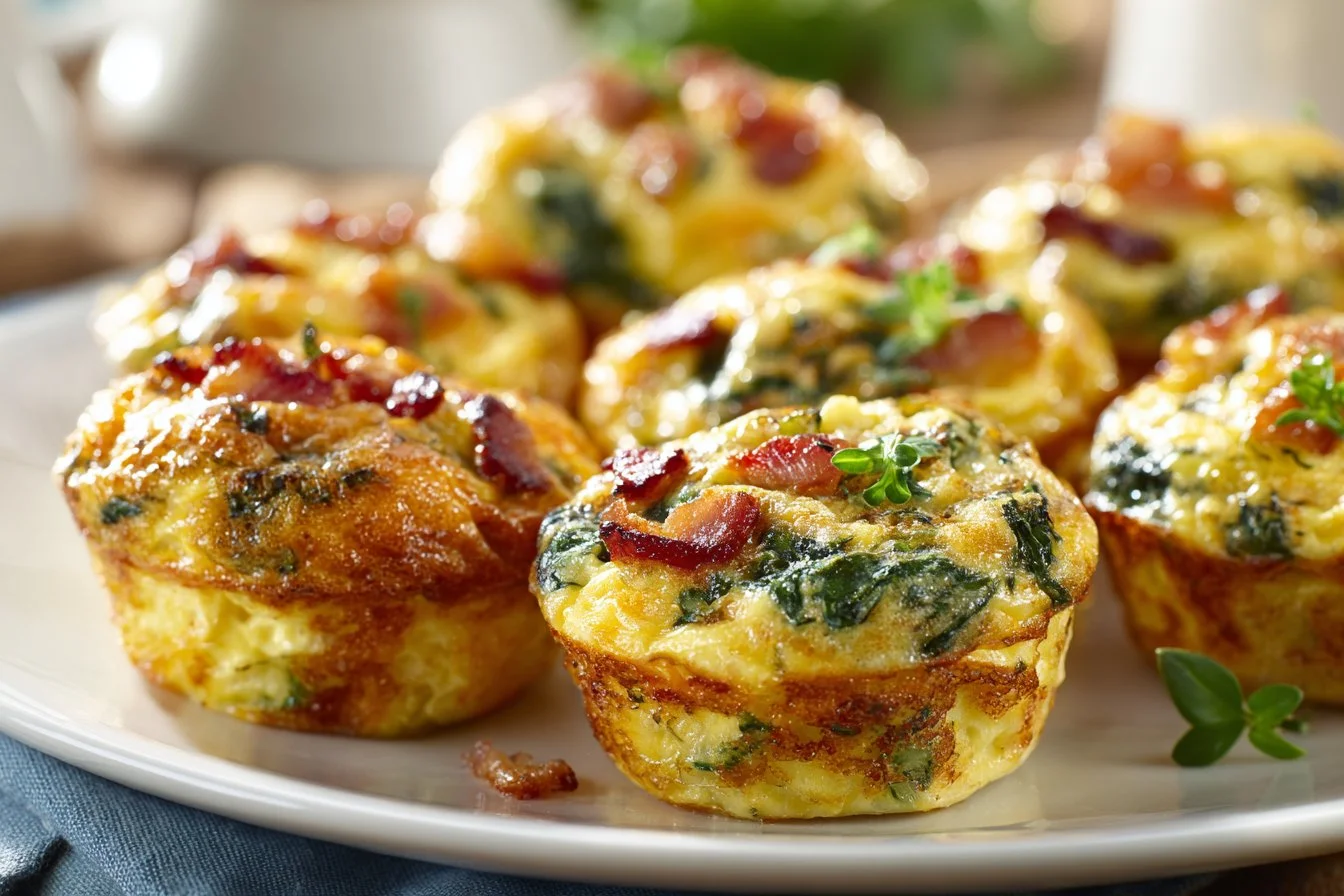 Delicious homemade easy egg muffins topped with fresh vegetables and cheese