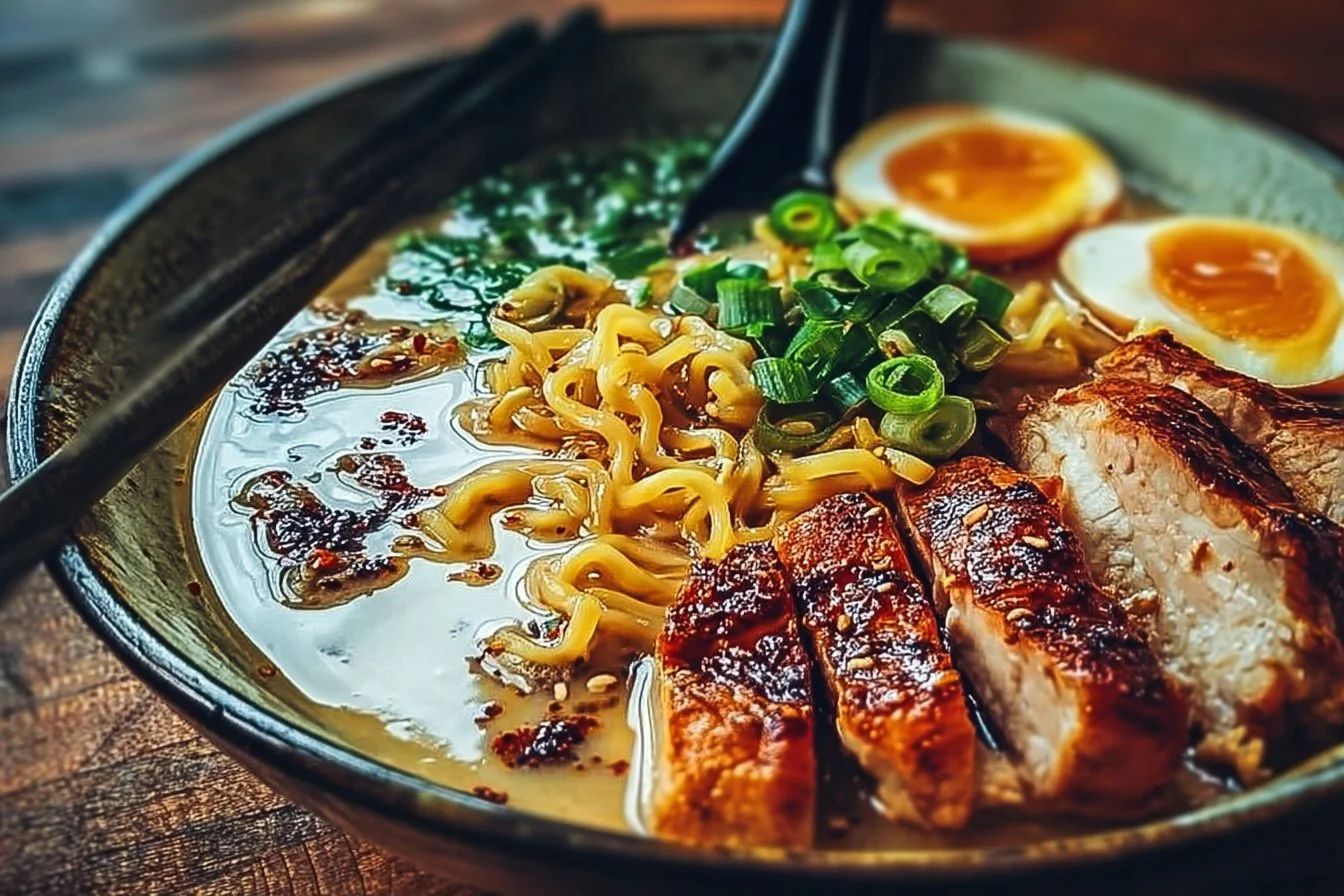 Fiery Chicken Ramen with Creamy Garlic Sauce