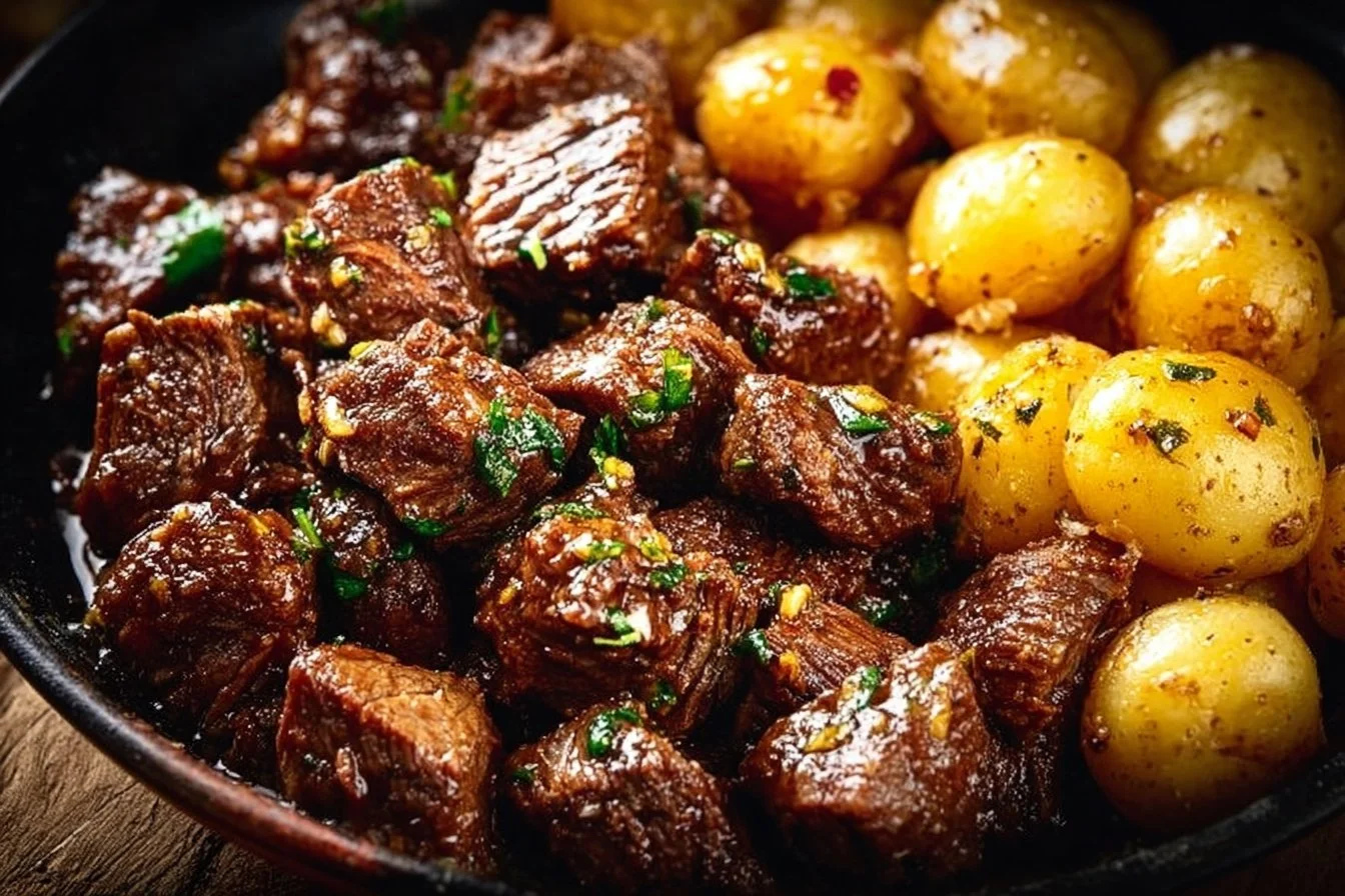Garlic Butter Beef Bites with Potatoes