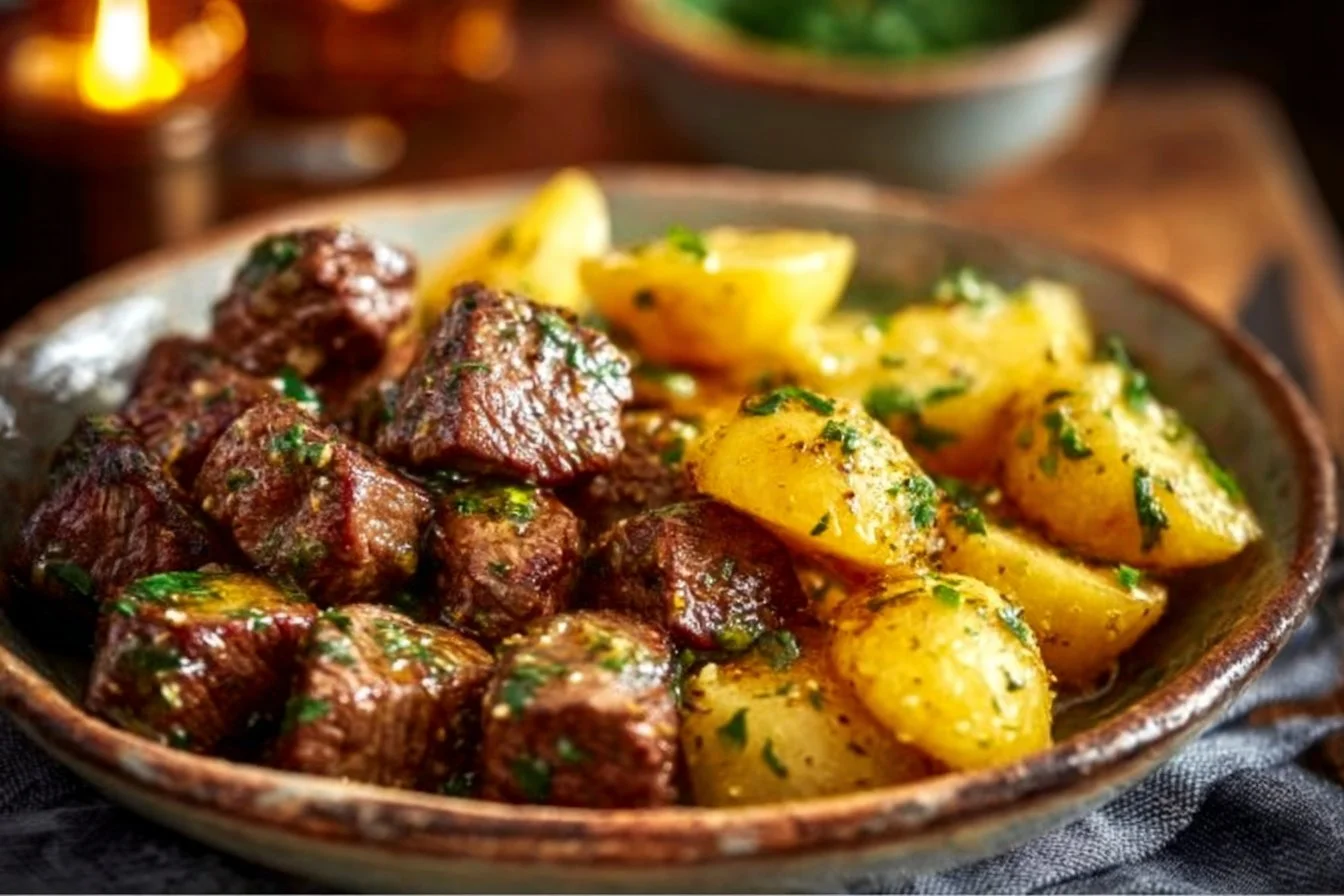 Garlic Butter Beef Bites with Potatoes