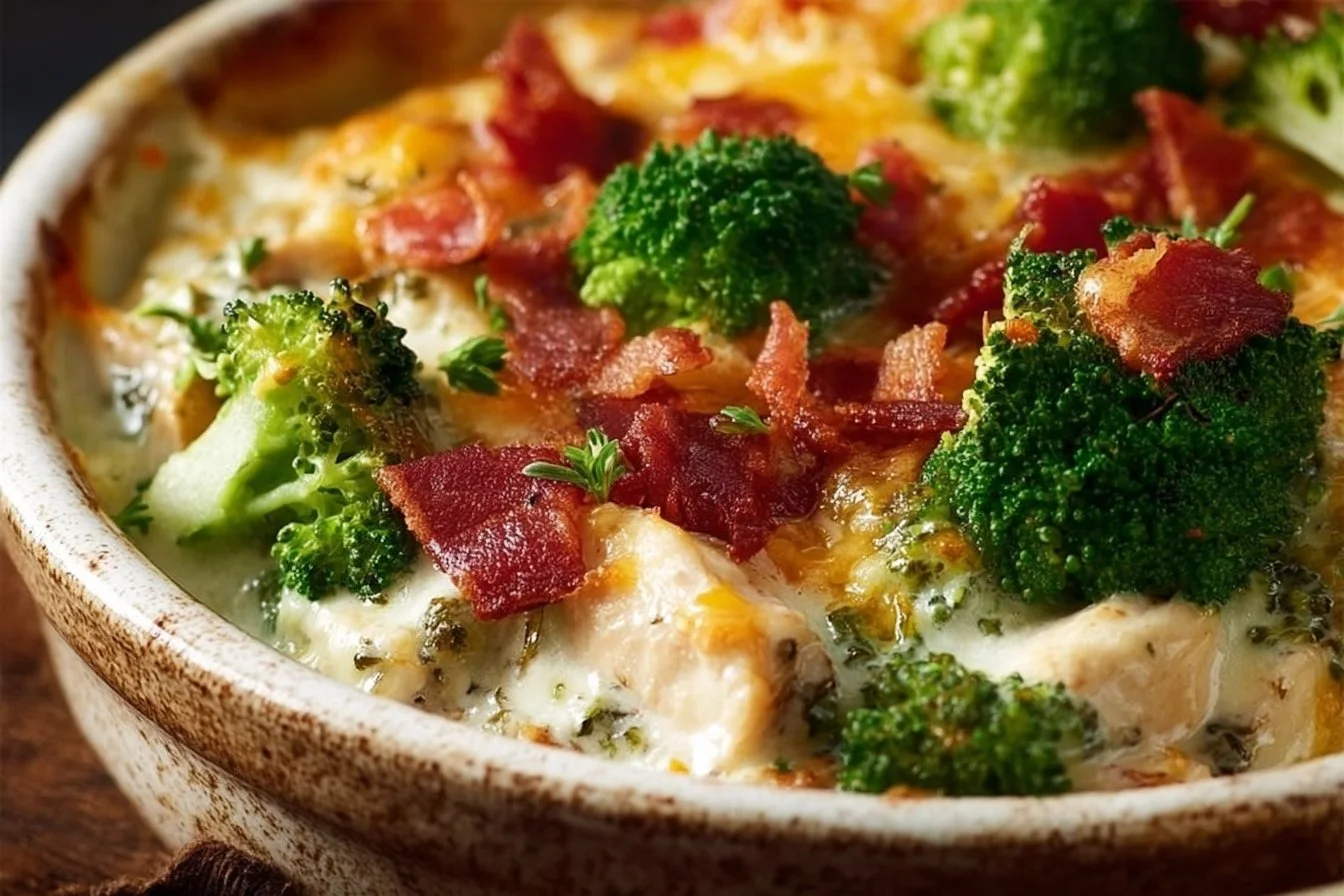 Creamy Low Carb Chicken Casserole with Broccoli and Bacon