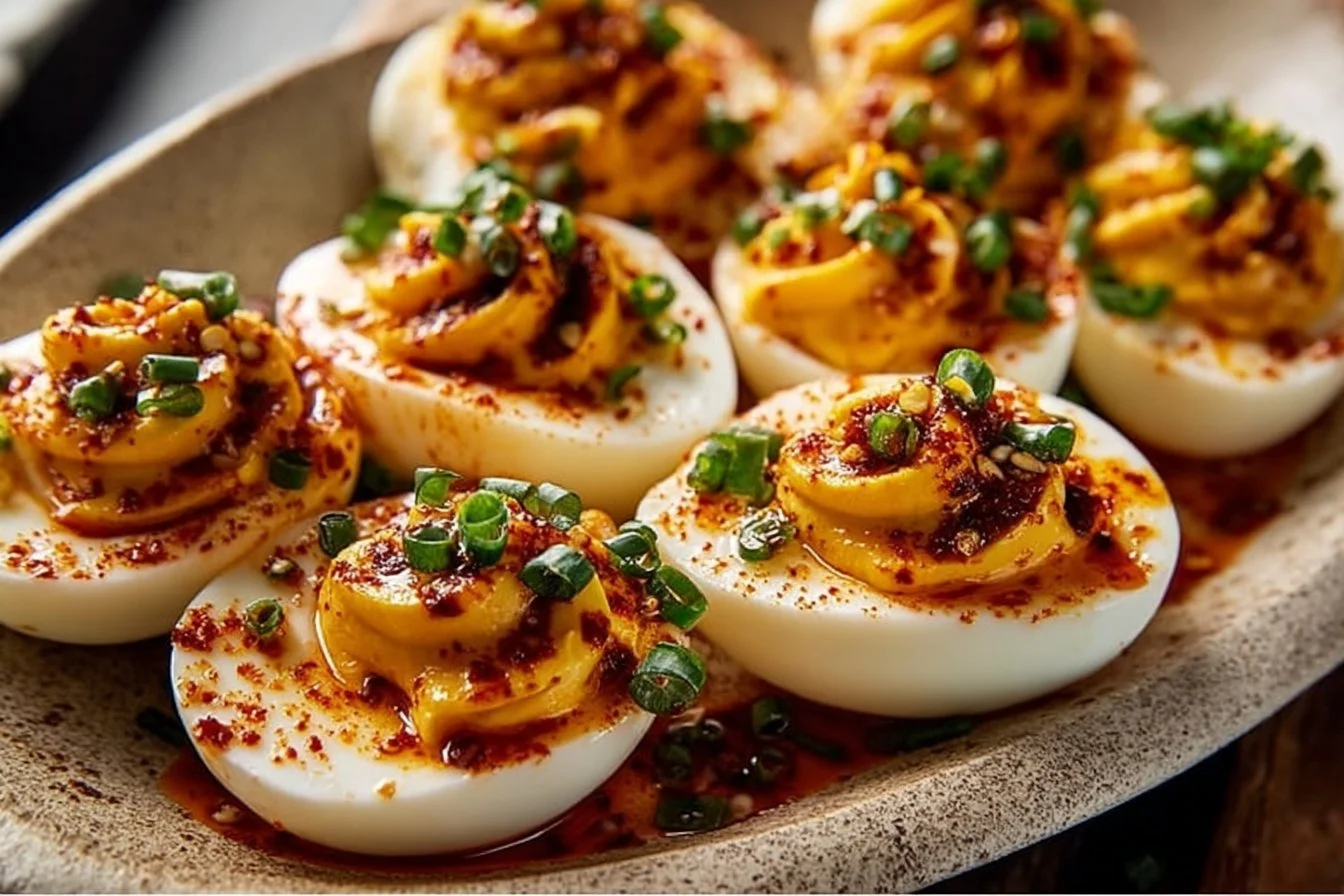 Spicy Chili Garlic Deviled Eggs