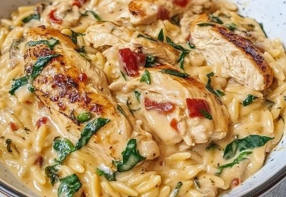 Tuscan Chicken with Parmesan Orzo