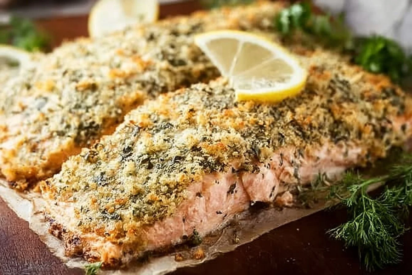 Baked Lemon Herb Parmesan Crusted Salmon