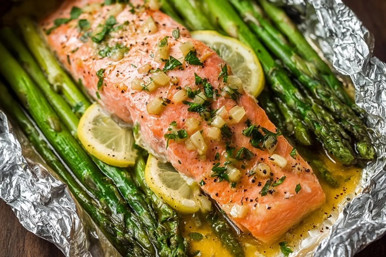 Delicious baked salmon fillet garnished with herbs and lemon, served on a plate