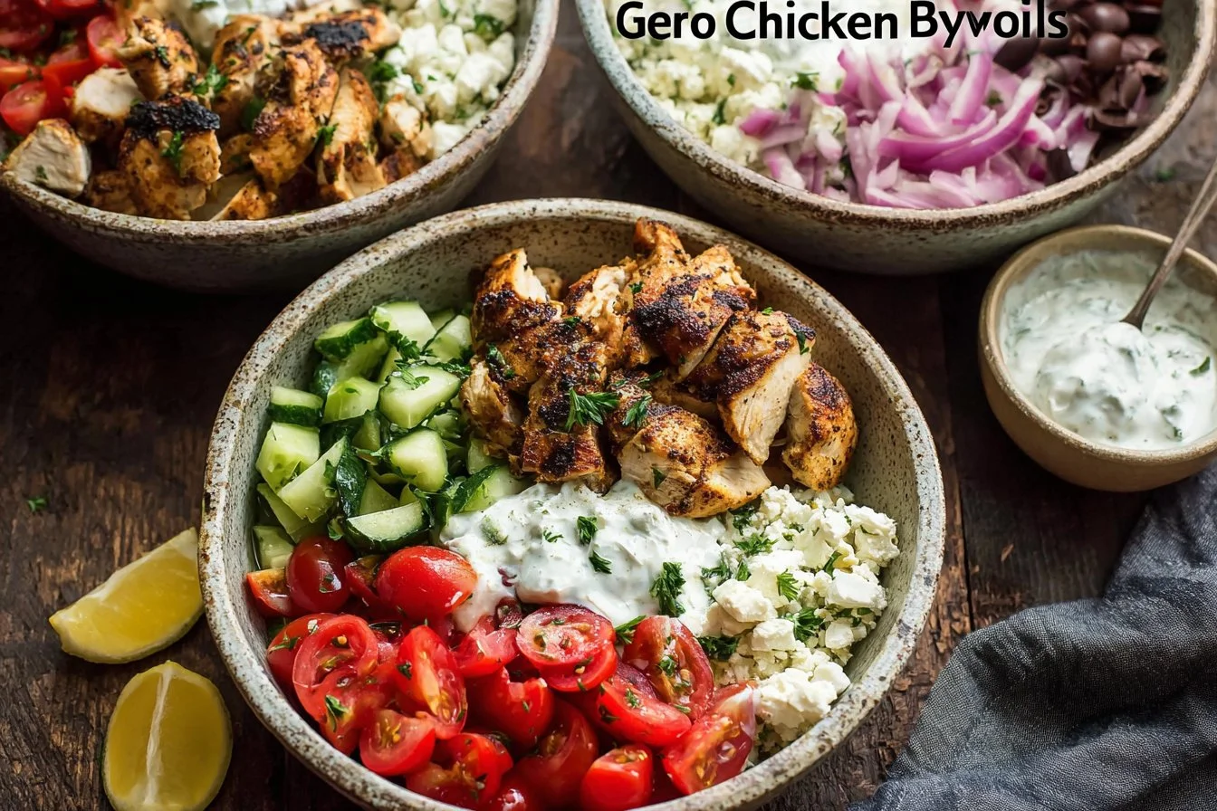 These Chicken Gyro Bowls take all the flavor and ingredients from the traditional Greek sandwich and...