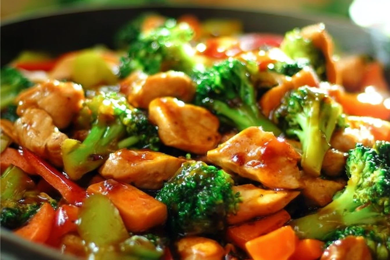Delicious Chicken Stir Fry with colorful vegetables in a skillet