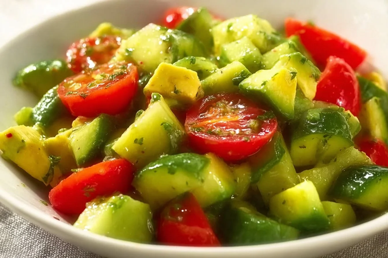 A colorful and healthy salad featuring fresh vegetables and vibrant colors.
