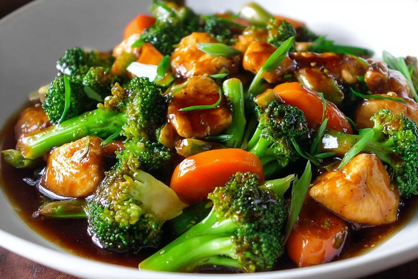 Healthy chicken stir fry with colorful vegetables in a wok