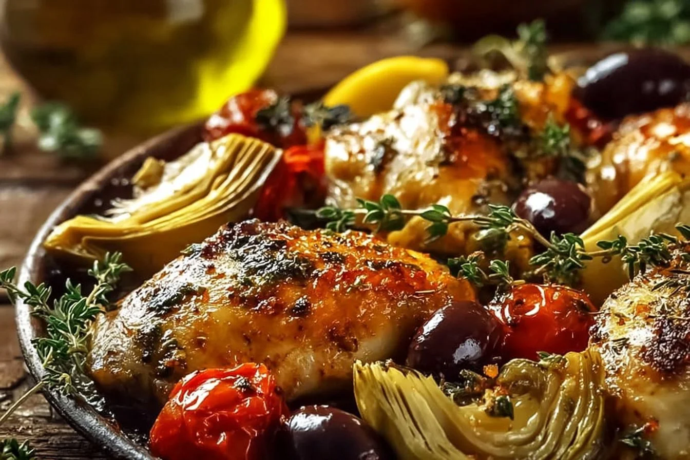 Mediterranean Lemon Chicken served with fresh herbs and vegetables